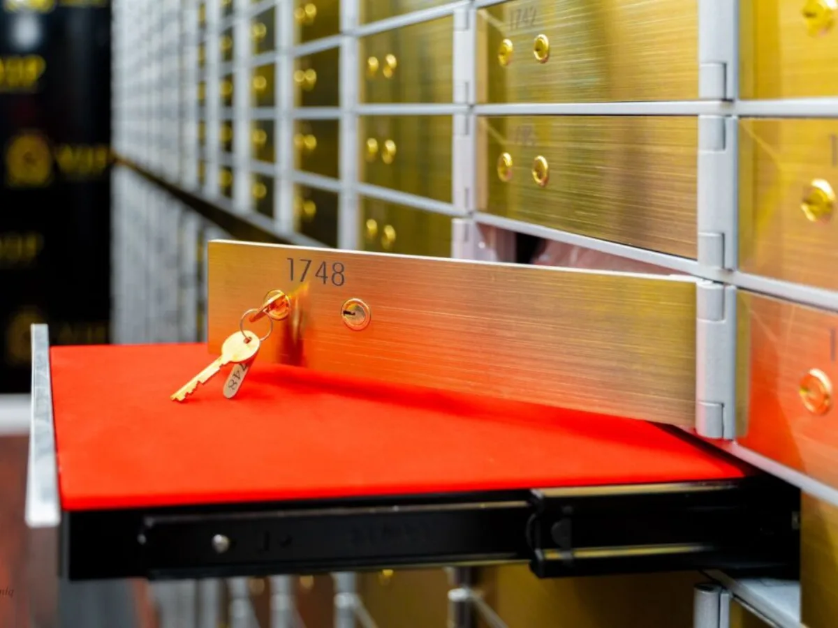 Golden safe deposit boxes at VIP Vaults