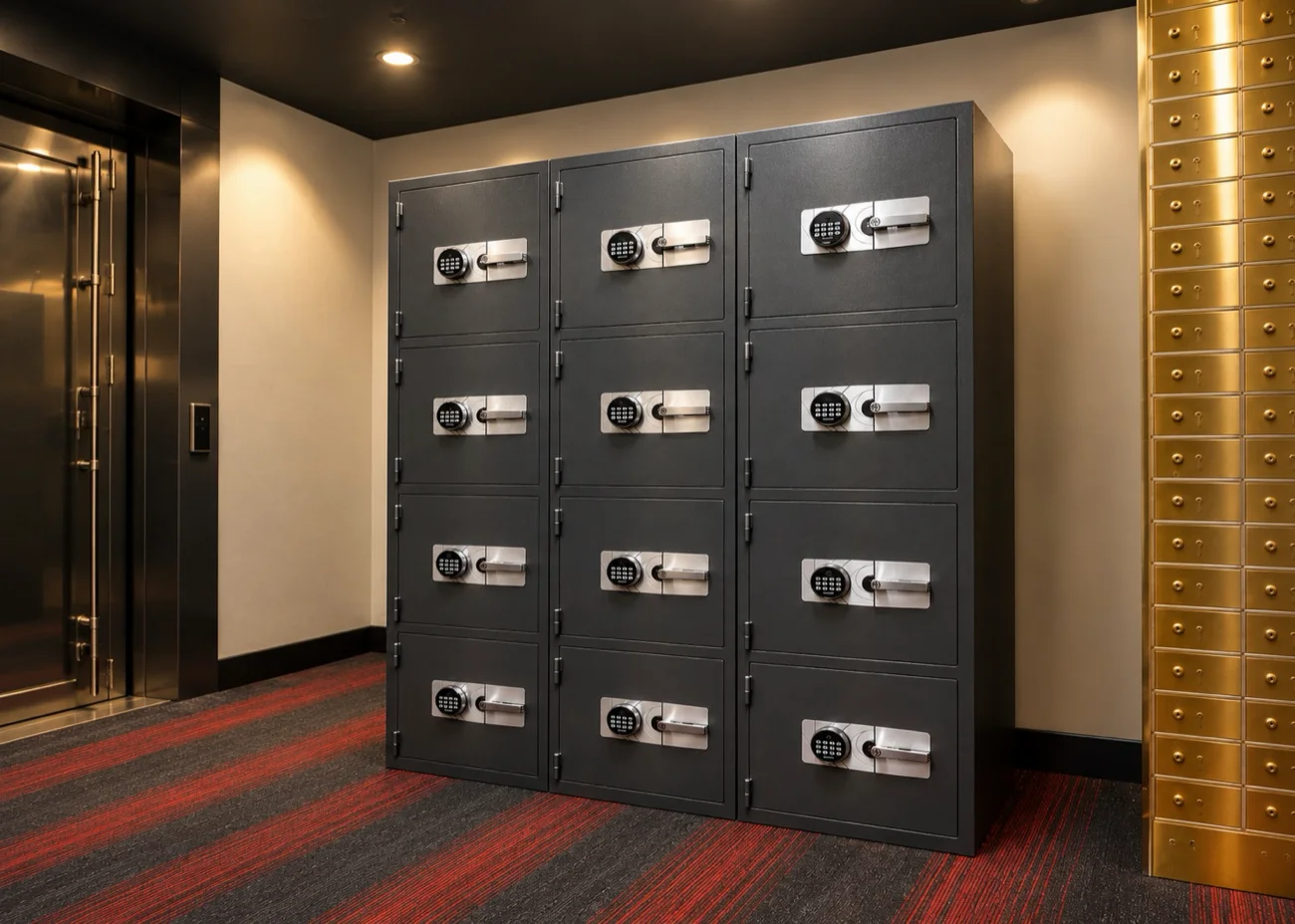 Multi-compartment high-security bullion locker cabinet at VIP Vaults