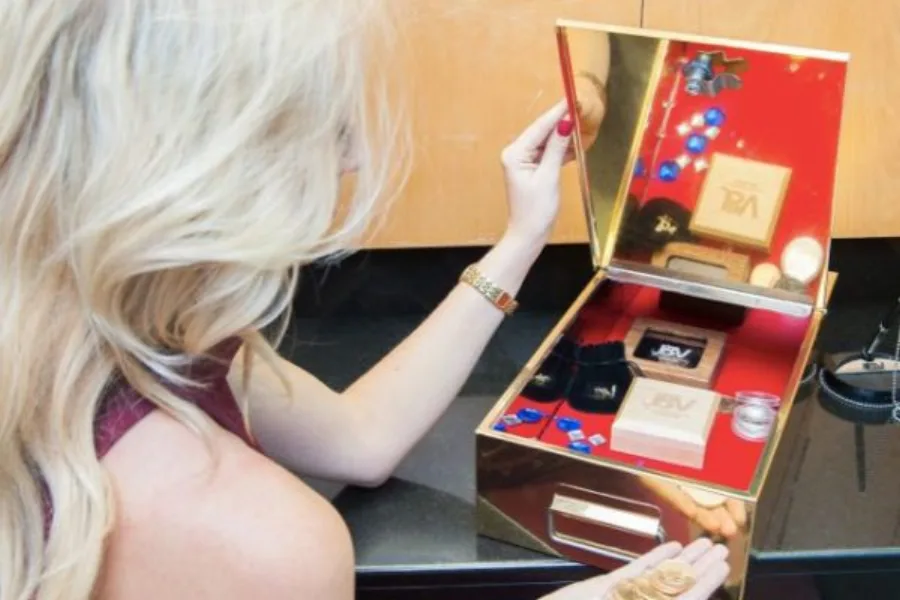 Client reviewing valuables stored in a gold presentation case