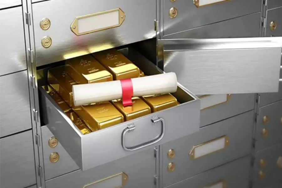 Gold bullion stored in a deposit box