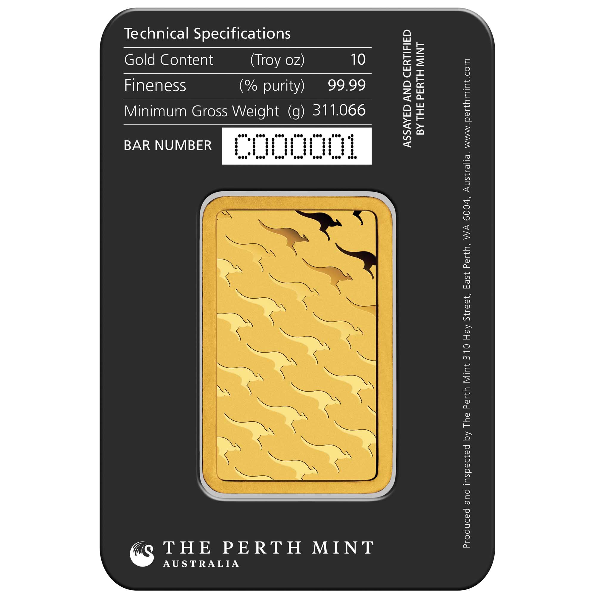 Kangaroo 10oz Gold Minted Bar