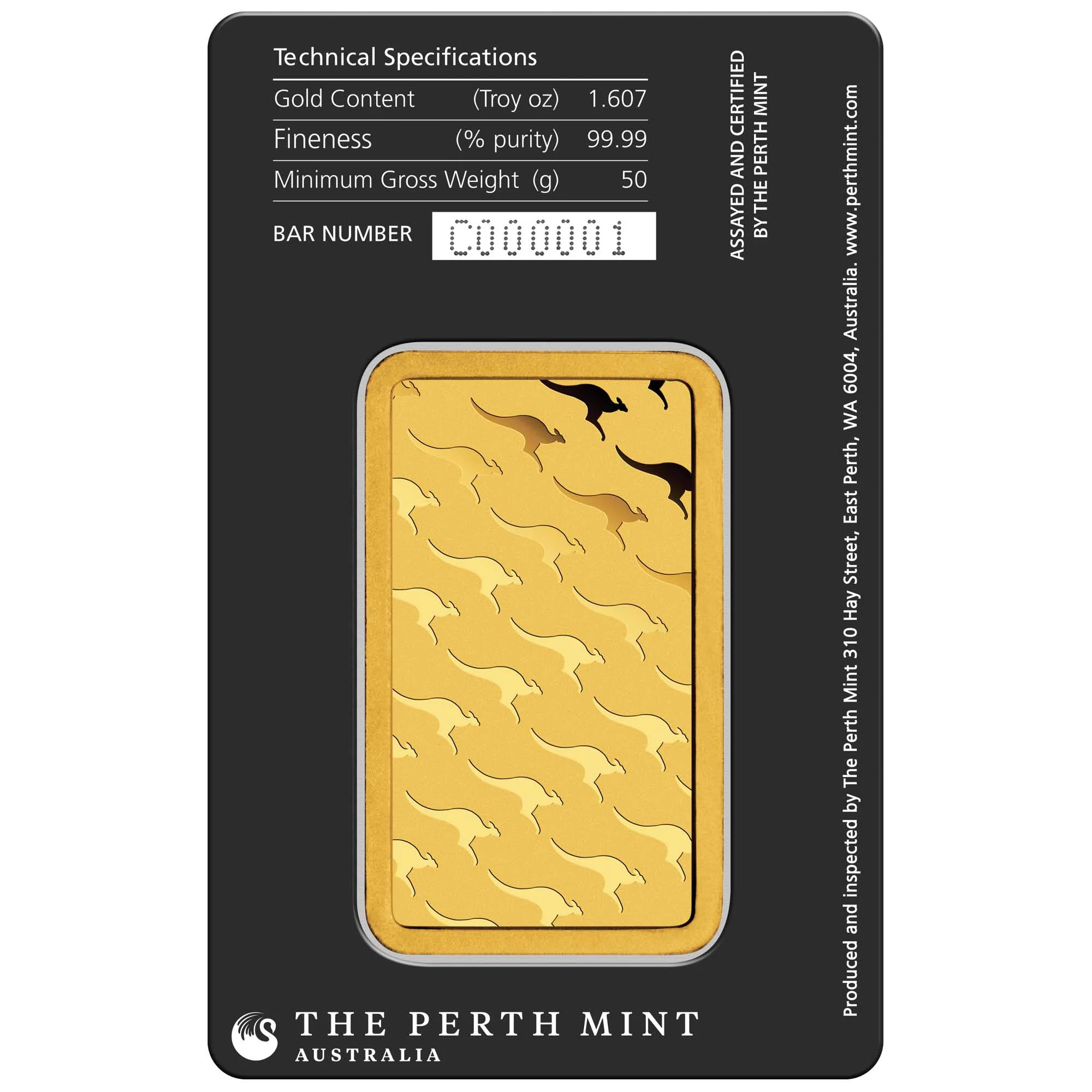 Kangaroo 50g Gold Minted Bar